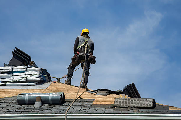 Professional Gutter Installation technician working in Livonia Center, NY